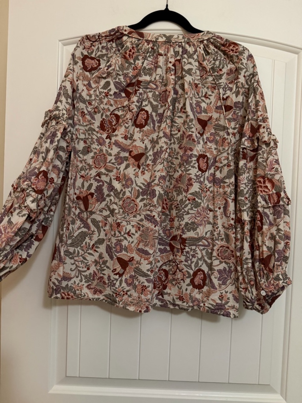 Love The Label Floral Peasant Top Rose, Green & Cream Balloon Sleeves Sz Large - Picture 3 of 17